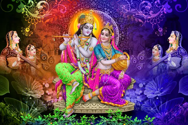 RK050 Radha Krishna Plain, Glitter, Stone, Crystal High Gloss Decorative Tile by Global Art