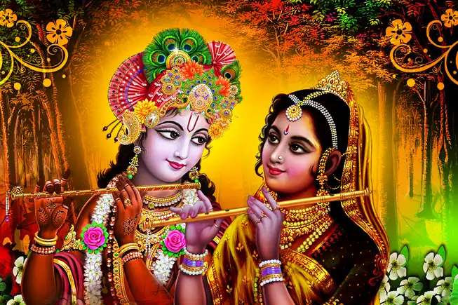 RK051 Radha Krishna Plain, Glitter, Stone, Crystal High Gloss Decorative Tile by Global Art