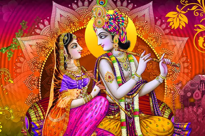 RK052 Radha Krishna Plain, Glitter, Stone, Crystal High Gloss Decorative Tile by Global Art