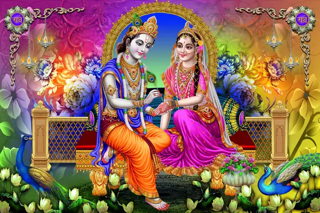 RK063 Radha Krishna Plain, Glitter, Stone, Crystal High Gloss Decorative Tile by Global Art