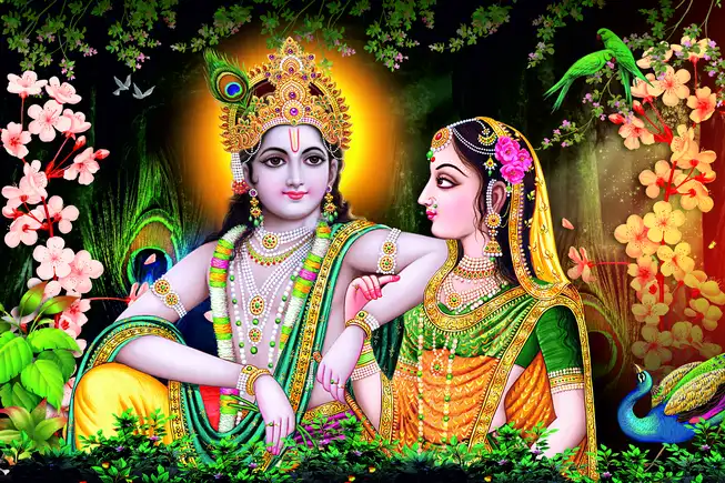 RK064 Radha Krishna Plain, Glitter, Stone, Crystal High Gloss Decorative Tile by Global Art