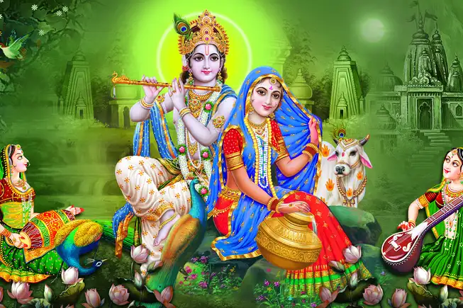RK066 Radha Krishna Plain, Glitter, Stone, Crystal High Gloss Decorative Tile by Global Art