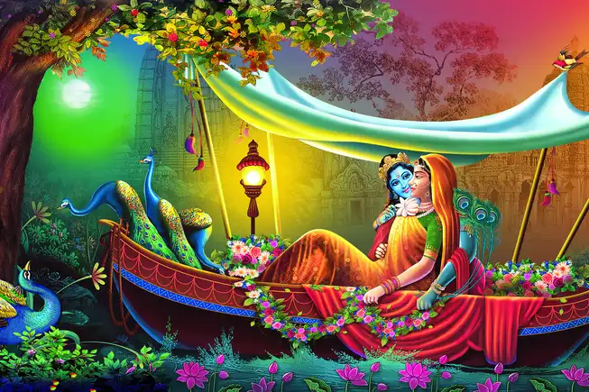 RK067 Radha Krishna Plain, Glitter, Stone, Crystal High Gloss Decorative Tile by Global Art