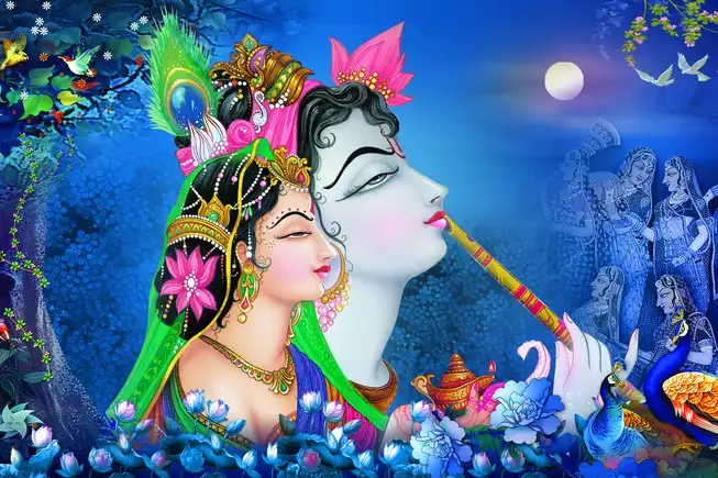 RK068 Radha Krishna Plain, Glitter, Stone, Crystal High Gloss Decorative Tile by Global Art