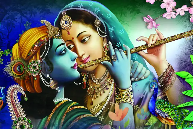 RK070 Radha Krishna Plain, Glitter, Stone, Crystal High Gloss Decorative Tile by Global Art