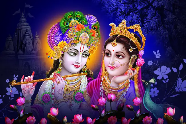 RK071 Radha Krishna Plain, Glitter, Stone, Crystal High Gloss Decorative Tile by Global Art