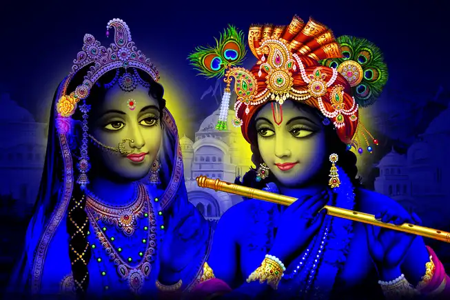 RK074 Radha Krishna Plain, Glitter, Stone, Crystal High Gloss Decorative Tile by Global Art
