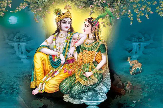 RK077 Radha Krishna Plain, Glitter, Stone, Crystal High Gloss Decorative Tile by Global Art