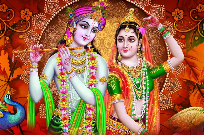 RK078 Radha Krishna Plain, Glitter, Stone, Crystal High Gloss Decorative Tile by Global Art