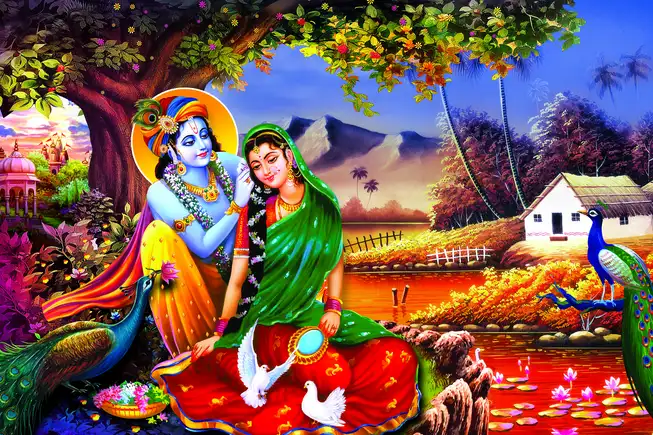 RK079 Radha Krishna Plain, Glitter, Stone, Crystal High Gloss Decorative Tile by Global Art