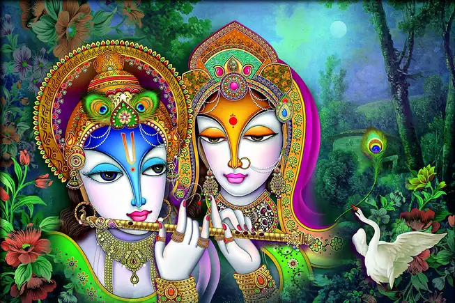 RK081 Radha Krishna Plain, Glitter, Stone, Crystal High Gloss Decorative Tile by Global Art