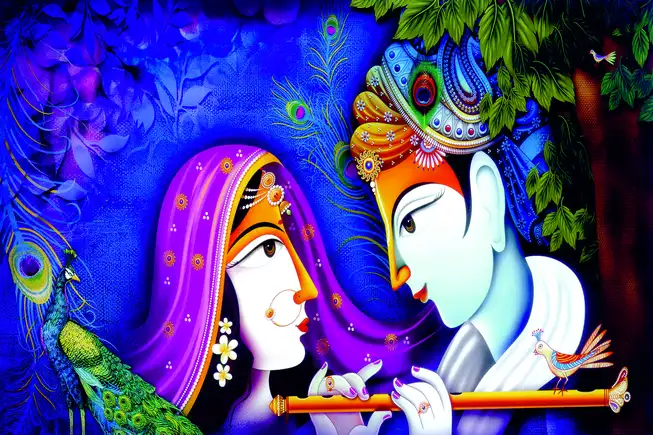 RK084 Radha Krishna Plain, Glitter, Stone, Crystal High Gloss Decorative Tile by Global Art