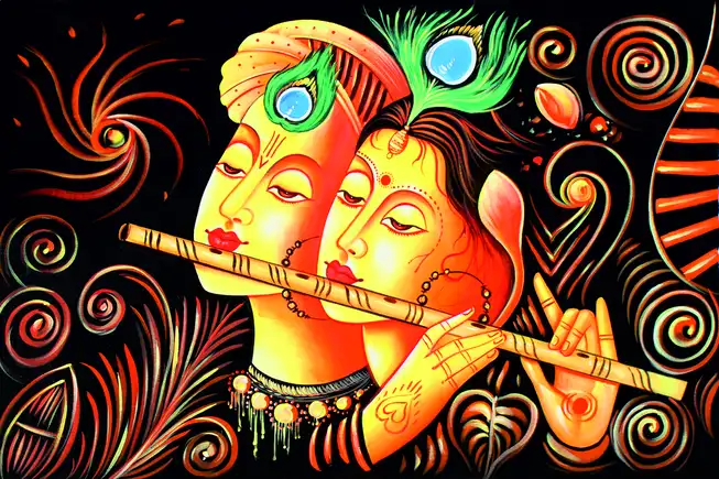 RK085 Radha Krishna Plain, Glitter, Stone, Crystal High Gloss Decorative Tile by Global Art