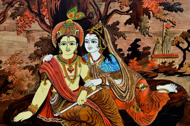 RK086 Radha Krishna Plain, Glitter, Stone, Crystal High Gloss Decorative Tile by Global Art