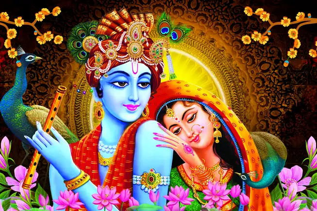 RK087 Radha Krishna Plain, Glitter, Stone, Crystal High Gloss Decorative Tile by Global Art