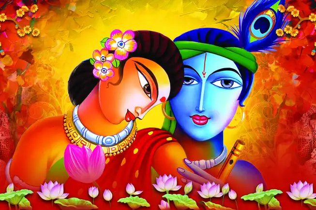 RK088 Radha Krishna Plain, Glitter, Stone, Crystal High Gloss Decorative Tile by Global Art