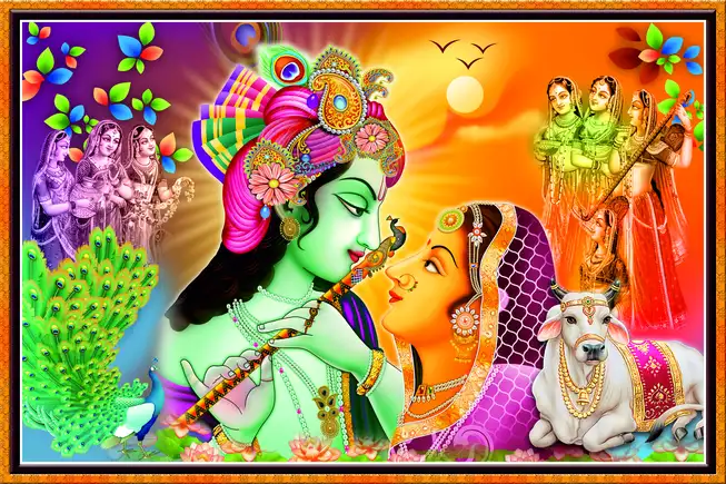 RK089 Radha Krishna Plain, Glitter, Stone, Crystal High Gloss Decorative Tile by Global Art