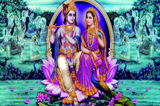 RK090 Radha Krishna Plain, Glitter, Stone, Crystal High Gloss Decorative Tile by Global Art