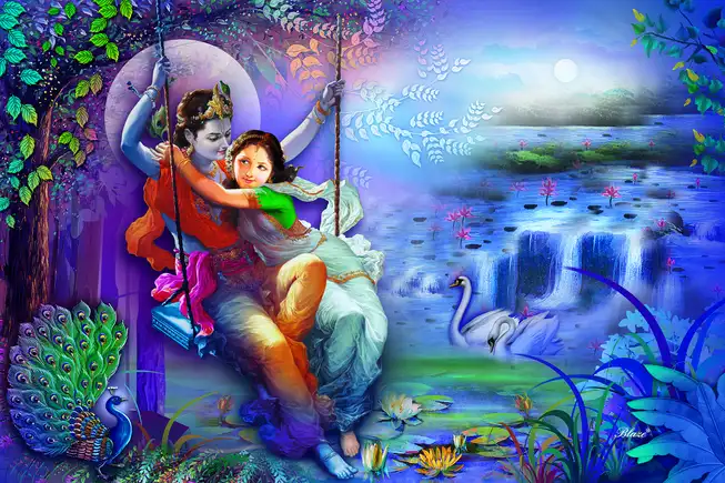 RK092 Radha Krishna Plain, Glitter, Stone, Crystal High Gloss Decorative Tile by Global Art