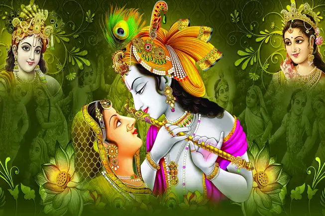 RK093 Radha Krishna Plain, Glitter, Stone, Crystal High Gloss Decorative Tile by Global Art