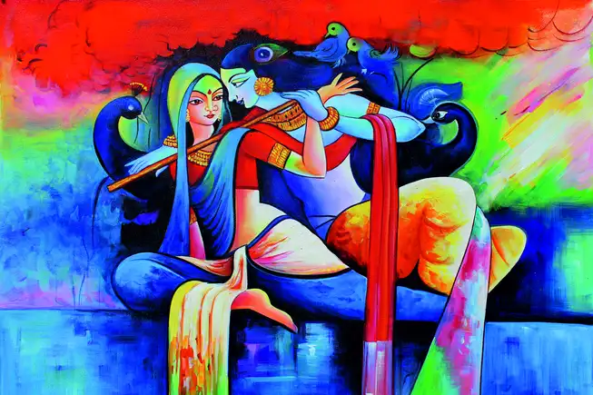 RK095 Radha Krishna Plain, Glitter, Stone, Crystal High Gloss Decorative Tile by Global Art
