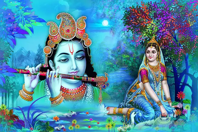 RK096 Radha Krishna Plain, Glitter, Stone, Crystal High Gloss Decorative Tile by Global Art