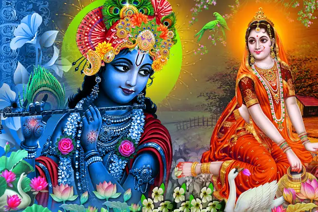RK097 Radha Krishna Plain, Glitter, Stone, Crystal High Gloss Decorative Tile by Global Art