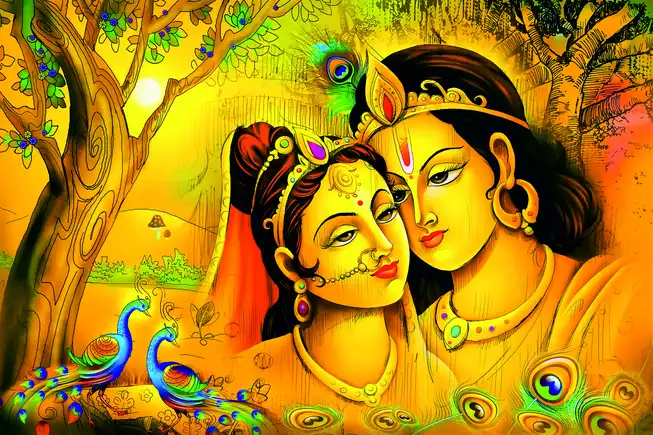 RK0100 Radha Krishna Plain, Glitter, Stone, Crystal High Gloss Decorative Tile by Global Art