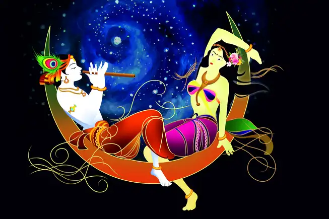 RK0101 Radha Krishna Plain, Glitter, Stone, Crystal High Gloss Decorative Tile by Global Art