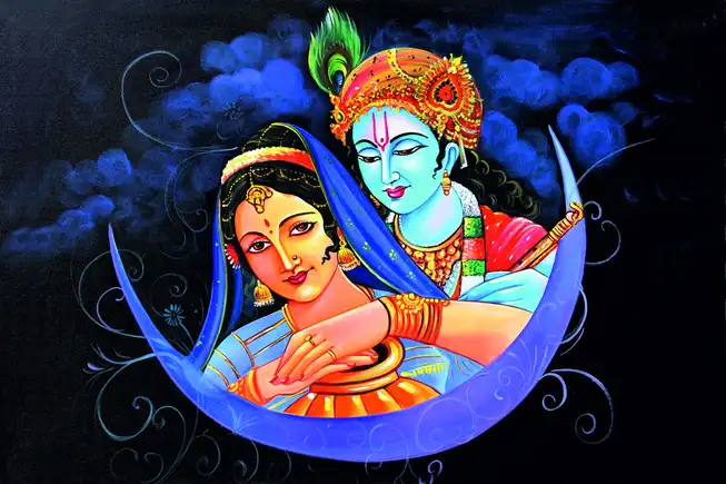 RK0105 Radha Krishna Plain, Glitter, Stone, Crystal High Gloss Decorative Tile by Global Art