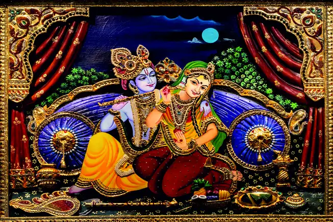RK0109 Radha Krishna Plain, Glitter, Stone, Crystal High Gloss Decorative Tile by Global Art