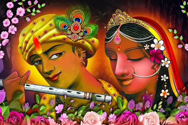 RK0111 Radha Krishna Plain, Glitter, Stone, Crystal High Gloss Decorative Tile by Global Art