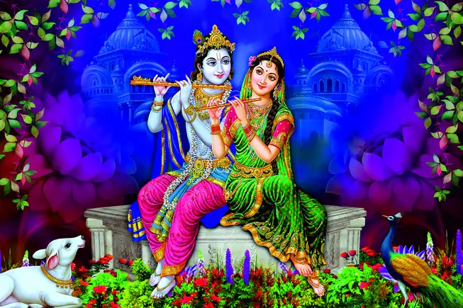 RK0112 Radha Krishna Plain, Glitter, Stone, Crystal High Gloss Decorative Tile by Global Art