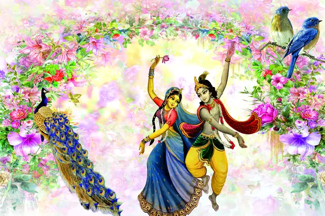 RK0113 Radha Krishna Plain, Glitter, Stone, Crystal High Gloss Decorative Tile by Global Art