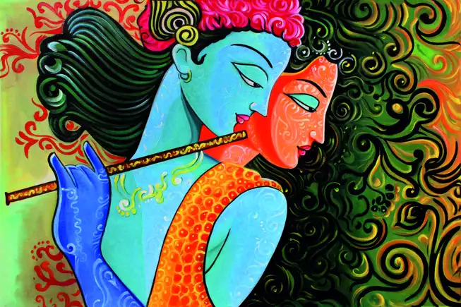 RK0114 Radha Krishna Plain, Glitter, Stone, Crystal High Gloss Decorative Tile by Global Art