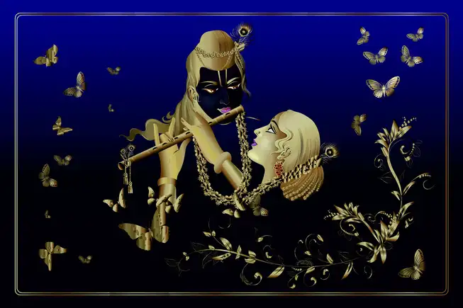 RK0115 Radha Krishna Plain, Glitter, Stone, Crystal High Gloss Decorative Tile by Global Art