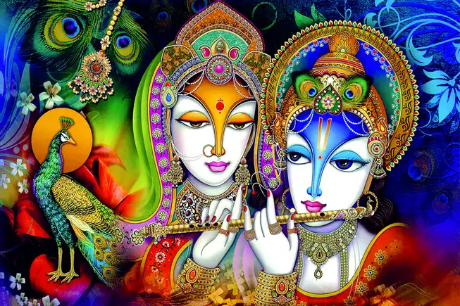 RK0120 Radha Krishna Plain, Glitter, Stone, Crystal High Gloss Decorative Tile by Global Art