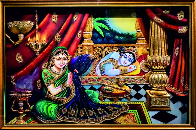 RK0121 Radha Krishna Plain, Glitter, Stone, Crystal High Gloss Decorative Tile by Global Art