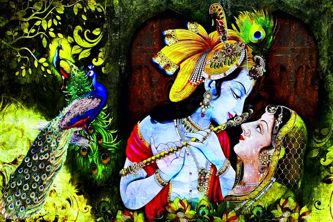 RK0122 Radha Krishna Plain, Glitter, Stone, Crystal High Gloss Decorative Tile by Global Art