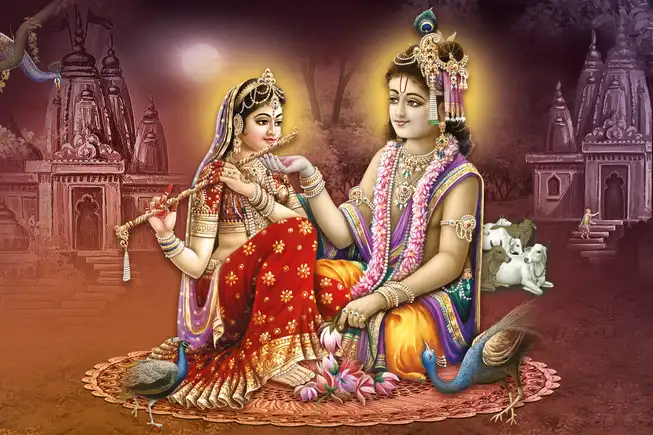 RK0124 Radha Krishna Plain, Glitter, Stone, Crystal High Gloss Decorative Tile by Global Art