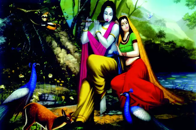 RK0125 Radha Krishna Plain, Glitter, Stone, Crystal High Gloss Decorative Tile by Global Art