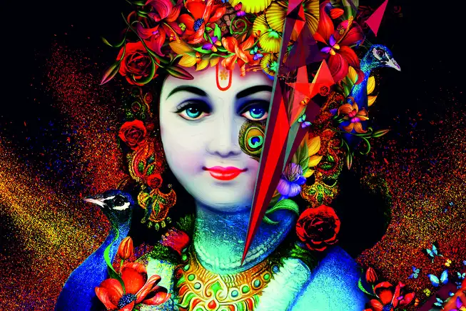 RK0126 Radha Krishna Plain, Glitter, Stone, Crystal High Gloss Decorative Tile by Global Art
