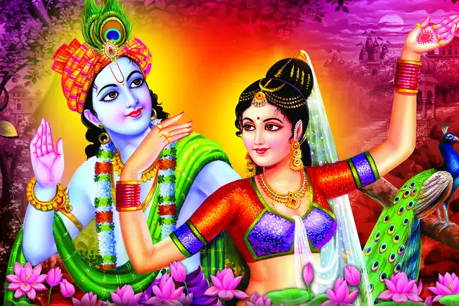 RK0131 Radha Krishna Plain, Glitter, Stone, Crystal High Gloss Decorative Tile by Global Art