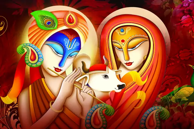 RK0132 Radha Krishna Plain, Glitter, Stone, Crystal High Gloss Decorative Tile by Global Art