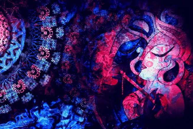 RK0134 Radha Krishna Plain, Glitter, Stone, Crystal High Gloss Decorative Tile by Global Art