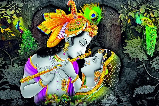 RK0137 Radha Krishna Plain, Glitter, Stone, Crystal High Gloss Decorative Tile by Global Art