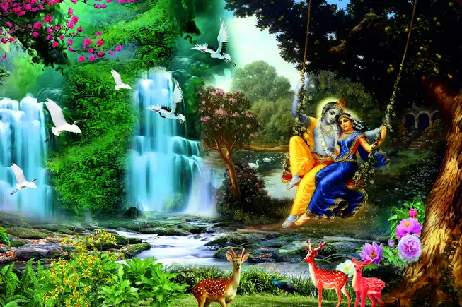 RK0139 Radha Krishna Plain, Glitter, Stone, Crystal High Gloss Decorative Tile by Global Art