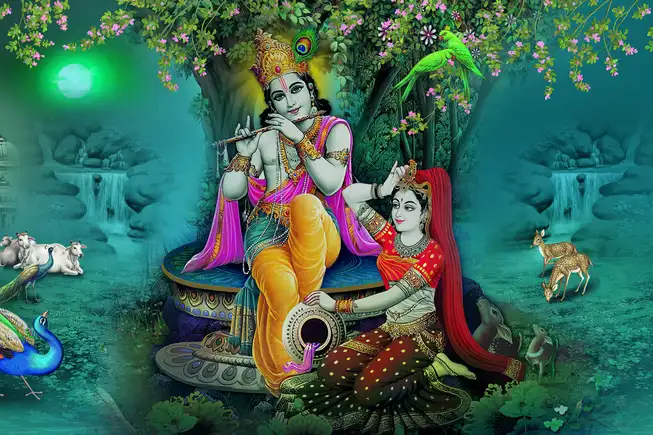 RK0142 Radha Krishna Plain, Glitter, Stone, Crystal High Gloss Decorative Tile by Global Art