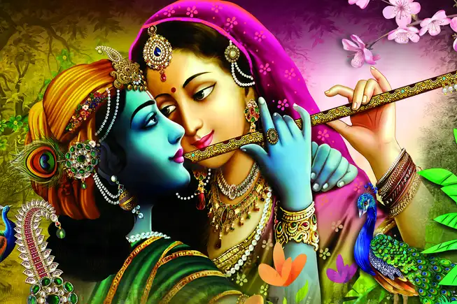 RK0147 Radha Krishna Plain, Glitter, Stone, Crystal High Gloss Decorative Tile by Global Art