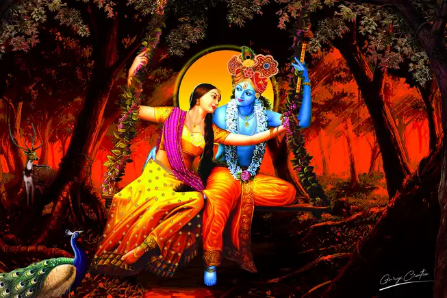 RK0148 Radha Krishna Plain, Glitter, Stone, Crystal High Gloss Decorative Tile by Global Art